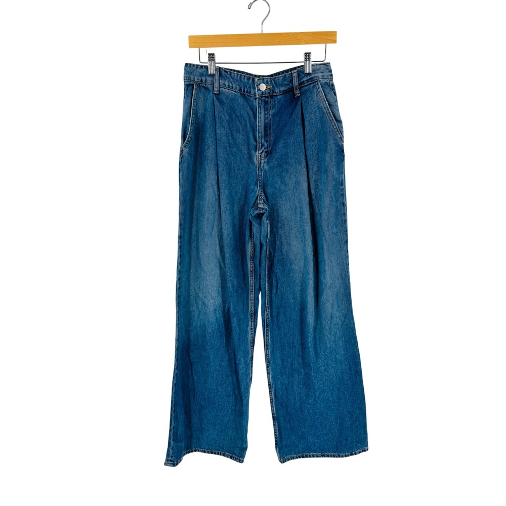 Zara Wide Leg Jeans Blue Size 2 High Rise Pleated Front Denim Pants